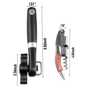 Can Opener，Safe Cut Manual Can Opener ，Ergonomic with Anti Slip Grip Handle，with Corkscrew Opener--Easy Turn Knob，Ideal for Seniors and Arthritis--Apply to Various cans