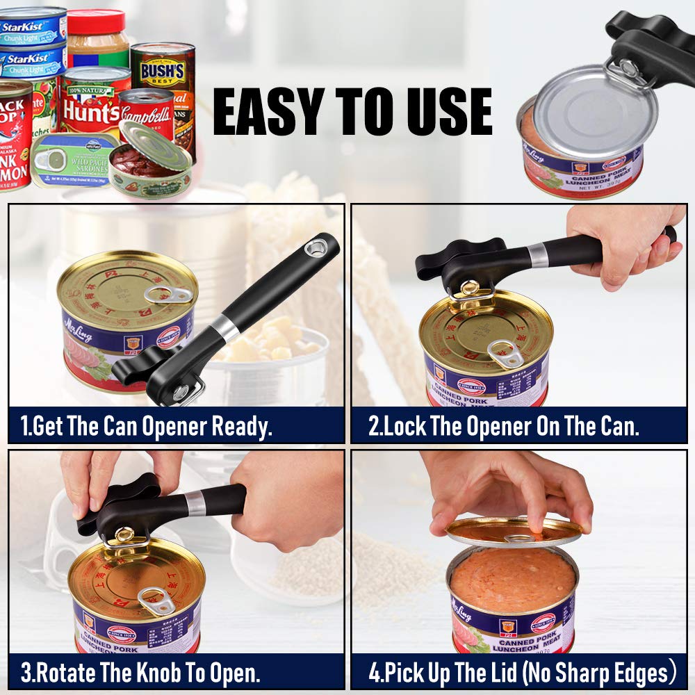 Can Opener，Safe Cut Manual Can Opener ，Ergonomic with Anti Slip Grip Handle，with Corkscrew Opener--Easy Turn Knob，Ideal for Seniors and Arthritis--Apply to Various cans