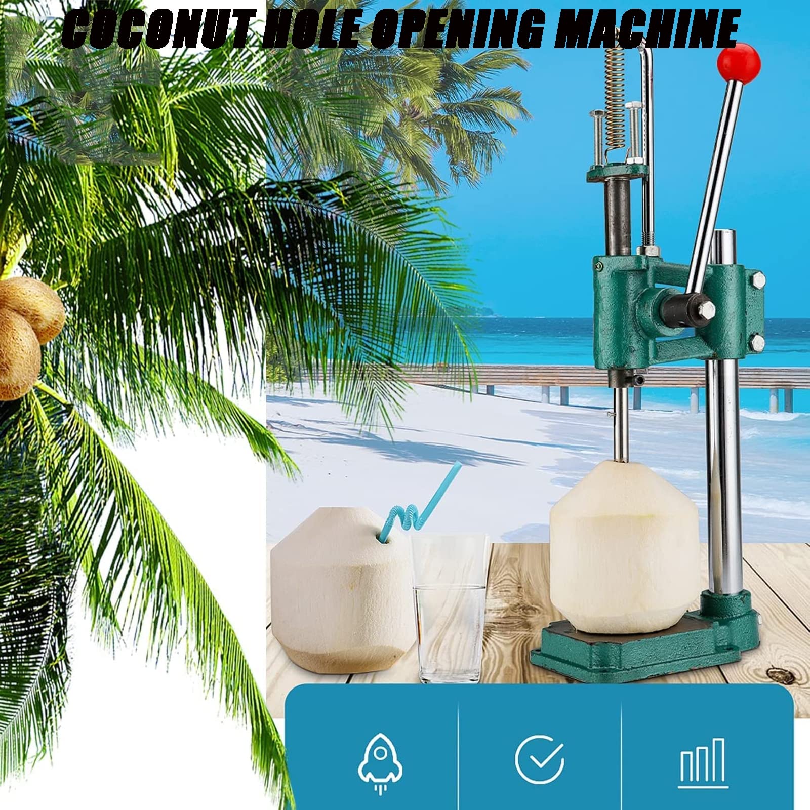 YHWD Coconut Opener Tool Thick Metal Base, Fruit Opener Hand Press Driller Opener, Manual Coconut Hole Opening Machine Kitchen Tools for Young/Tender Coconut Fruit Shop Home Use