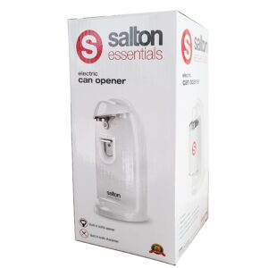 Salton Essentials - Electric Can Opener with Integrated Bottle Opener and Sharpener, White