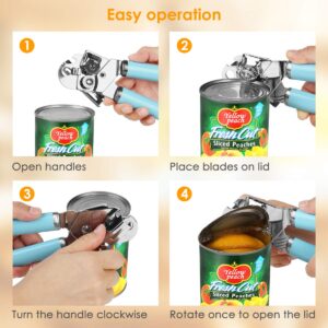 Manual Can Opener, FlyBanboo Upgraded 4 in 1 Multifunction Stainless Steel Heavy Duty Handheld Can Openers with Comfy Grip(sky blue)