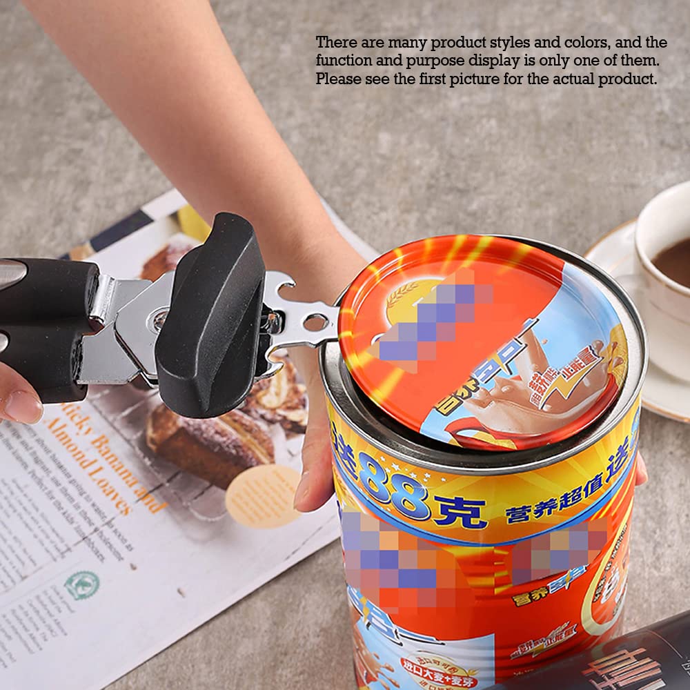 W8 Manual can opener black, non-slip handle easy to grasp, easy to turn cutting wheel, stainless steel sharp blade to save energy and time, kitchen small tools Bottle opener.