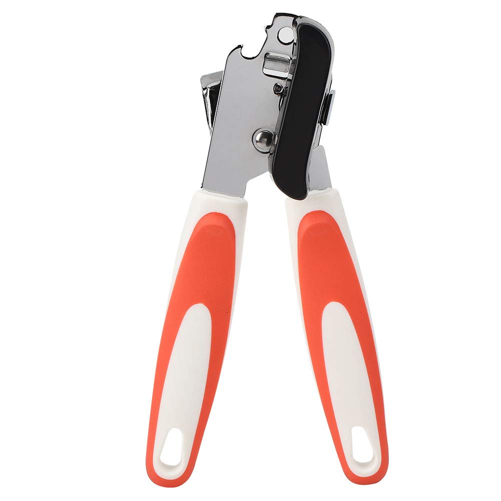 FIYO Orange Manual Can Opener, Tin Opener Bottle Opener Manual Handheld Strong Can Opener Stainless Steel Professional Can Opener Smooth Edge Comfortable Soft Handle