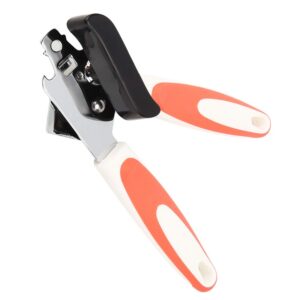 FIYO Orange Manual Can Opener, Tin Opener Bottle Opener Manual Handheld Strong Can Opener Stainless Steel Professional Can Opener Smooth Edge Comfortable Soft Handle