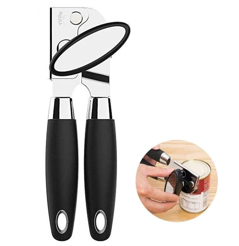 Can Opener Manual,Heavy Duty with Soft Anti-slip Hand Grip, Manual Can Opener Smooth Edge with Sharp Stainless Steel Cutting Edge