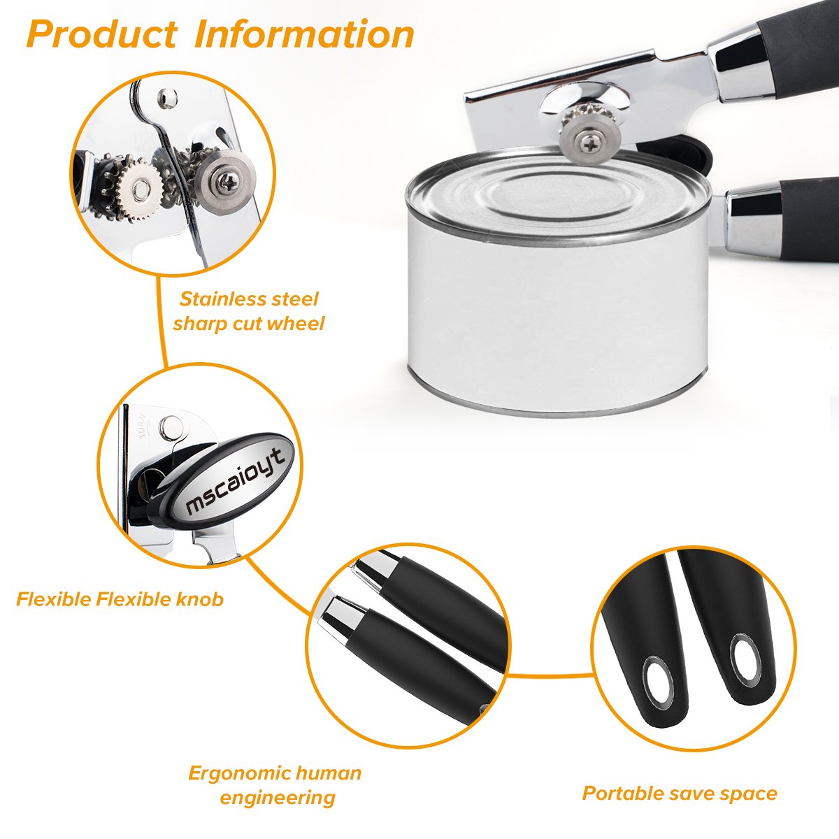 Can Opener Manual,Heavy Duty with Soft Anti-slip Hand Grip, Manual Can Opener Smooth Edge with Sharp Stainless Steel Cutting Edge