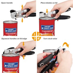 Can Opener Manual,Heavy Duty with Soft Anti-slip Hand Grip, Manual Can Opener Smooth Edge with Sharp Stainless Steel Cutting Edge