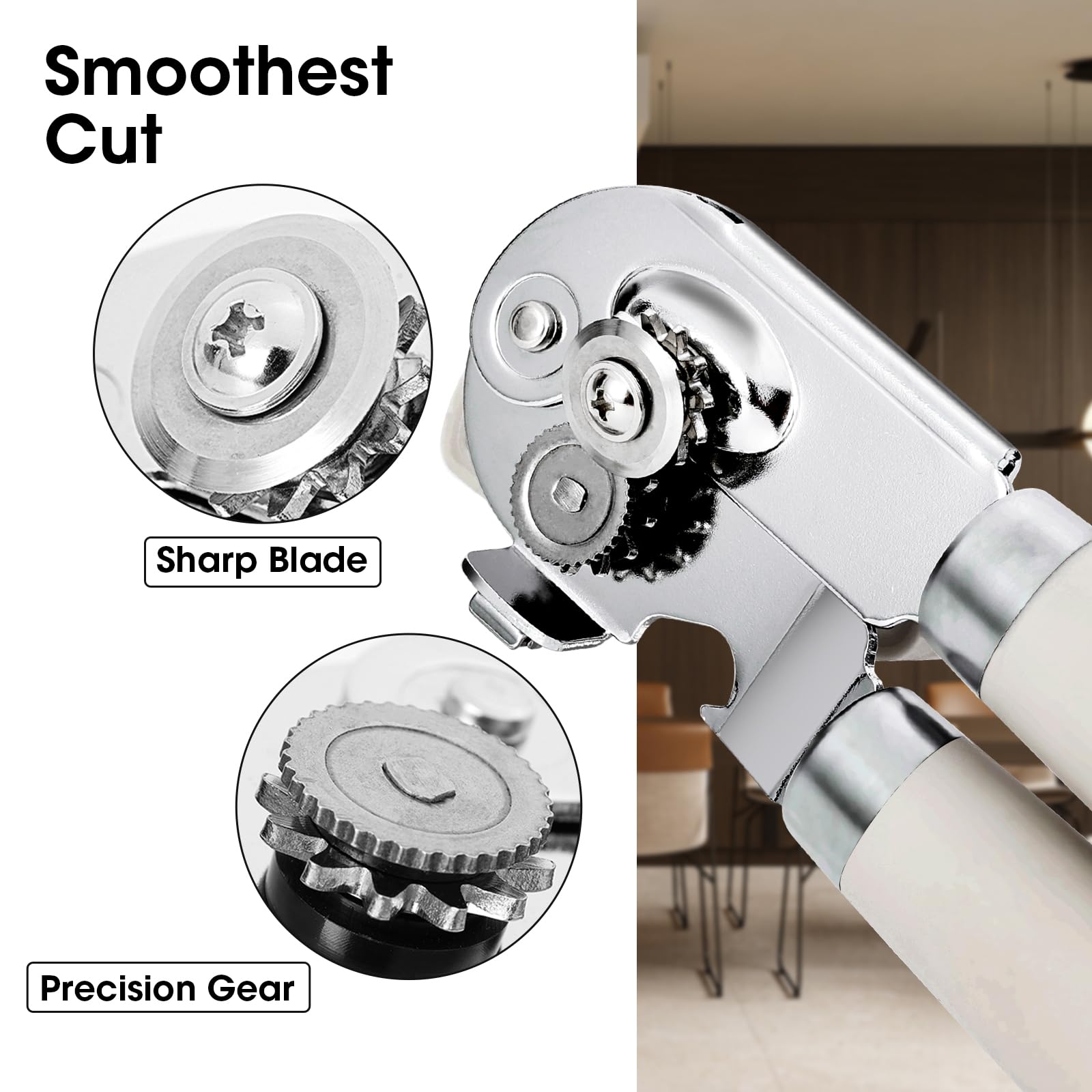 Can Opener Manual, Can Opener with Magnet, Hand Can Opener with Sharp Blade Smooth Edge, Handheld Can Openers with Big Effort-Saving Knob, Can Opener with Multifunctional Bottles Opener, Beige