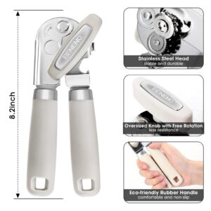 Can Opener Manual, Can Opener with Magnet, Hand Can Opener with Sharp Blade Smooth Edge, Handheld Can Openers with Big Effort-Saving Knob, Can Opener with Multifunctional Bottles Opener, Beige