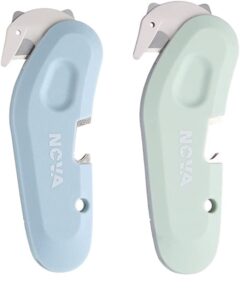 2 pack 3-in-1 magnet nova pop-open cutter mini box cutter with safety conceald blade, keychain box opener