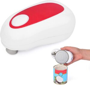 qweeon electric can opener,battery operated can opener with smooth edge,one touch can opener for kitchen, white, 5.5x2.56x2.95 inch