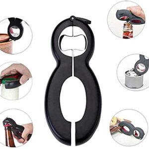 NW Can opener, multi-function 6 in 1 manual safety can opener,beer can opener, kitchen screw cap,high strength stainless steel alloy + PP (TPR) of the handle, Red and Black, 145mm*65mm*22mm