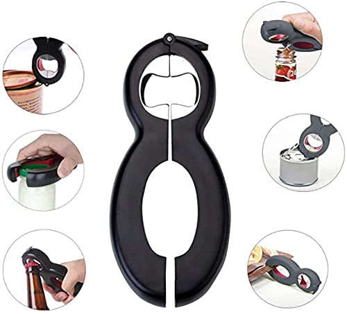 NW Can opener, multi-function 6 in 1 manual safety can opener,beer can opener, kitchen screw cap,high strength stainless steel alloy + PP (TPR) of the handle, Red and Black, 145mm*65mm*22mm