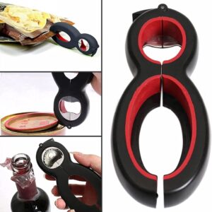 NW Can opener, multi-function 6 in 1 manual safety can opener,beer can opener, kitchen screw cap,high strength stainless steel alloy + PP (TPR) of the handle, Red and Black, 145mm*65mm*22mm