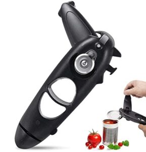 can opener manual 8 in 1 multifunctional stainless steel bottle opener with smooth edges hand held kitchen tool with rotary handle gifts for seniors safe and easy to use （black）