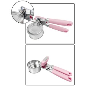 Uyauld Manual Can Opener, Handheld Tin Opener Cork Screw, Easy Turn Knob, Built in Bottle Opener, Hangs for Convenient Kitchen Storage, Easily Open Tin Cans, 2 Silicone Lid Cover for Can, Pink