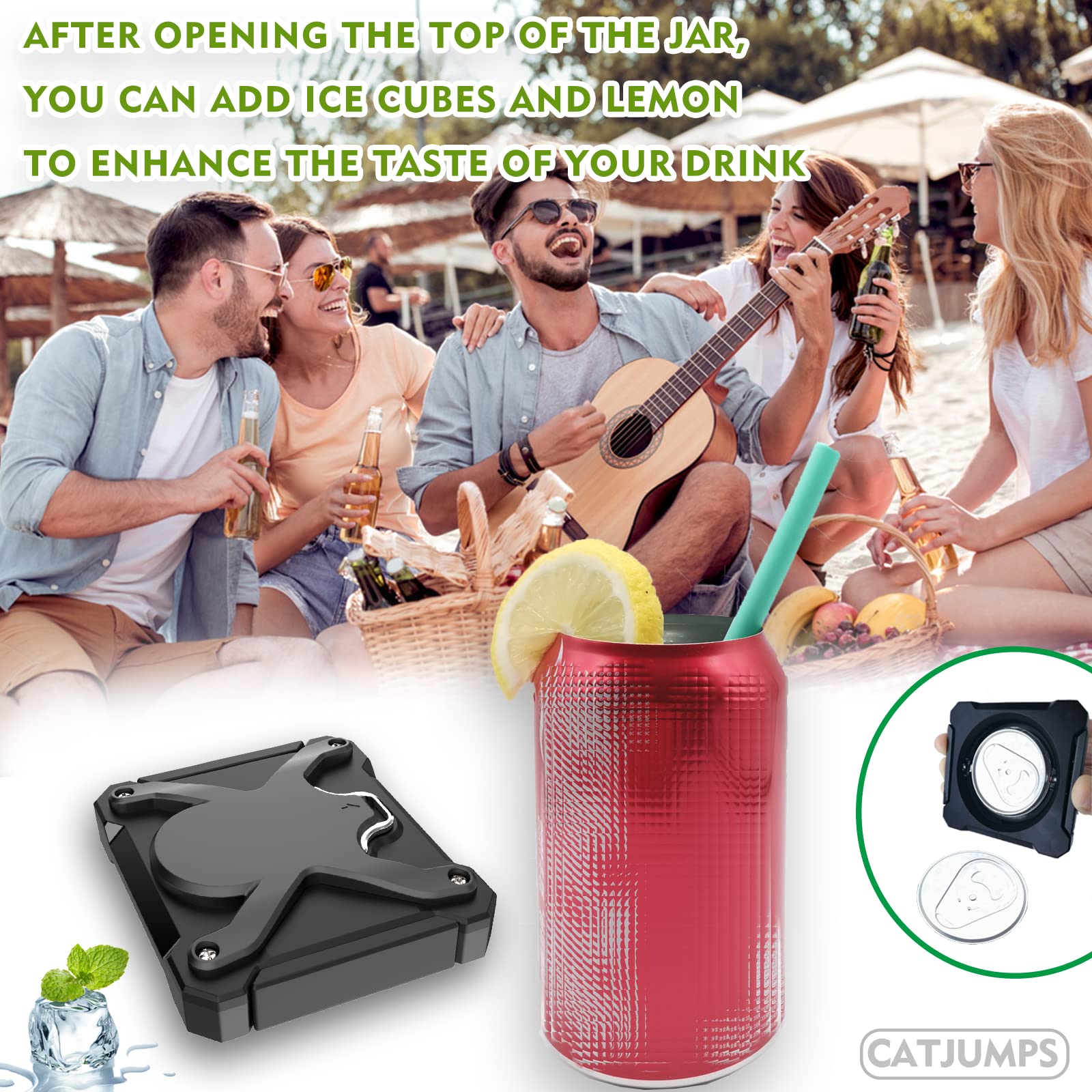 Beer Can Opener-2 In1 Soda Can Opener Bottle Opener, Pop Can Top Remover Opener, Manual No Sharp Edge Can Opener Smooth Edge with Reuse Drink Straw