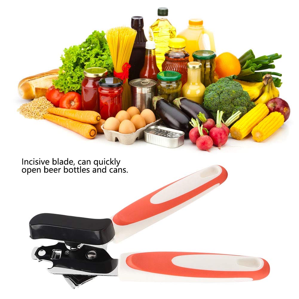 Fdit Multifunction Orange&Black Can Opener Stainless Steel Safety Manual Tin Bottle Opener Handheld Convenient Can Opener Kitchen Utensils