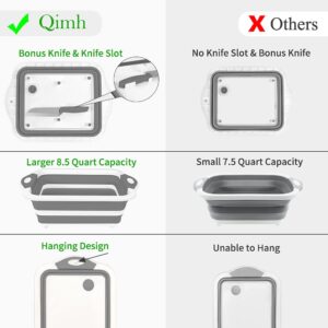 QiMH Collapsible Cutting Board - Foldable Space Saving Multi-function Kitchen Dish Tub and Camping Sink- Washing and Draining Veggies Fruits Food Grade Storage Basket for Picnic, BBQ Prep and Camping