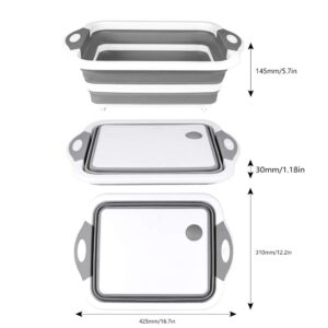 QiMH Collapsible Cutting Board - Foldable Space Saving Multi-function Kitchen Dish Tub and Camping Sink- Washing and Draining Veggies Fruits Food Grade Storage Basket for Picnic, BBQ Prep and Camping