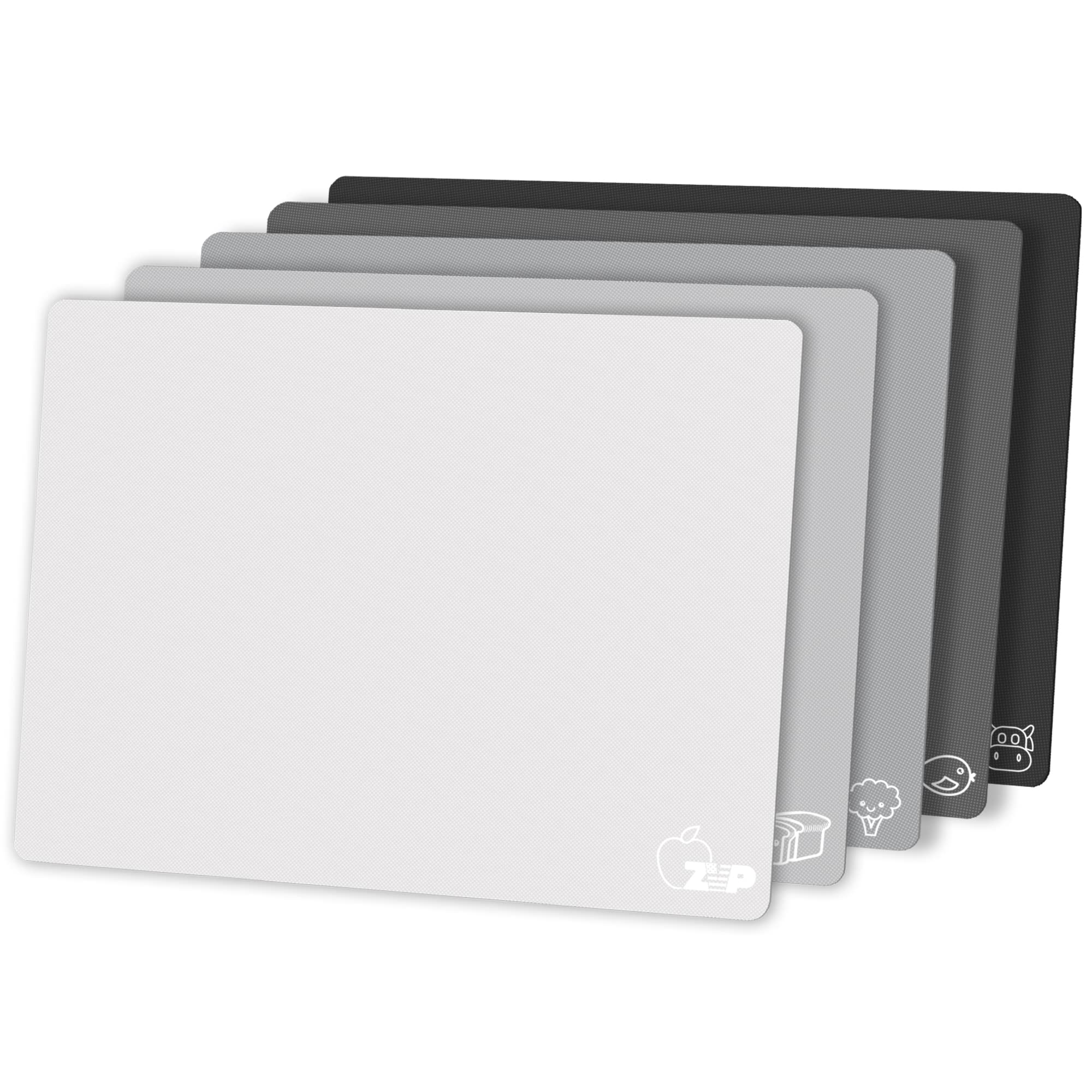 ZVP Flexible Plastic Cutting Board Set of 5 Gradient Color, Colorful Chopping Boards, BPA Free Mats, Non-Slip, Dishwasher Safe, 15x12 Inch, Gray Neutral Colors