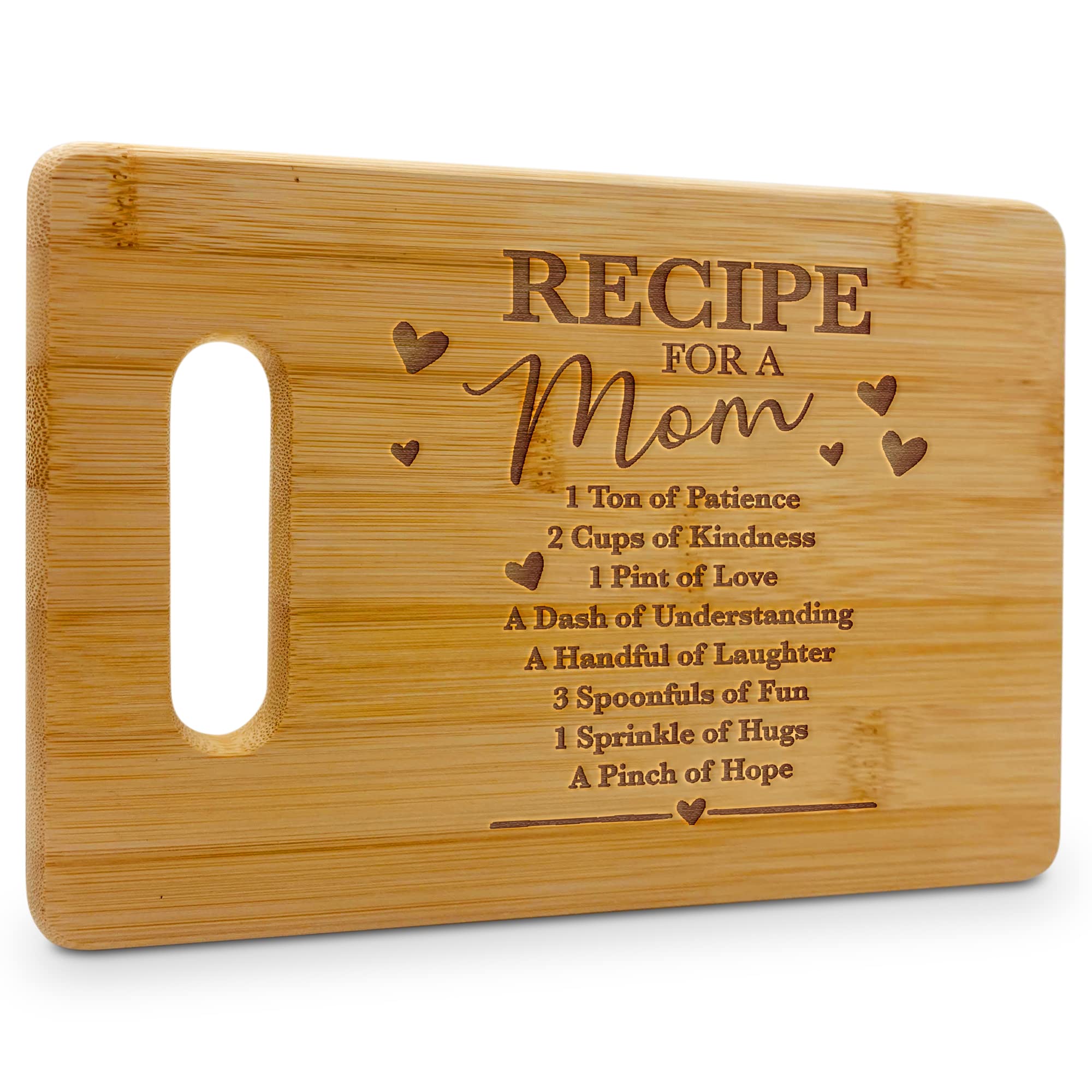 On The Rox Gifts for Mom - "Recipe For A Mom” Bamboo Engraved Personalized Cutting Board (9"x6") - Birthday Gifts for Mom from Daughters - Mother's Day, Grandmother, Grandma Gifts