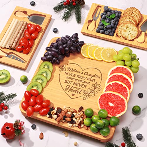 Fimibuke Gifts for Mom - Christmas Mom Gifts from Daughter Son Kids Husband Bamboo Best Mom Gift Cheese & Charcuterie Board Kitchen Cooking Serving Tray Xmas Birthday Present for Women Wife