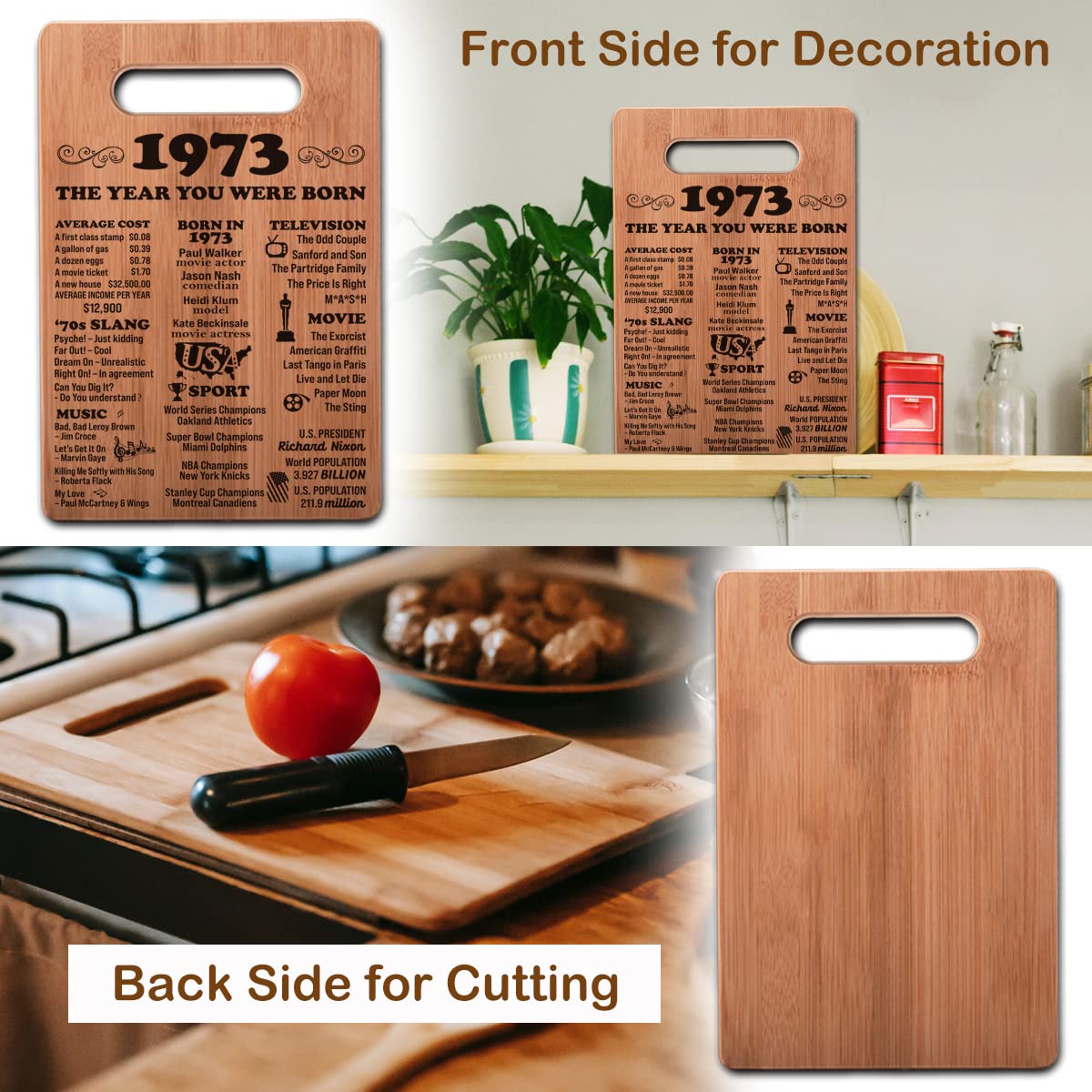 Henghere 51st Birthday Gifts for Women or Men, Happy 51 Year Old Birthday Gifts, 51st Birthday Present, Vintage 51st Birthday Decorations - 1973 Cutting Board