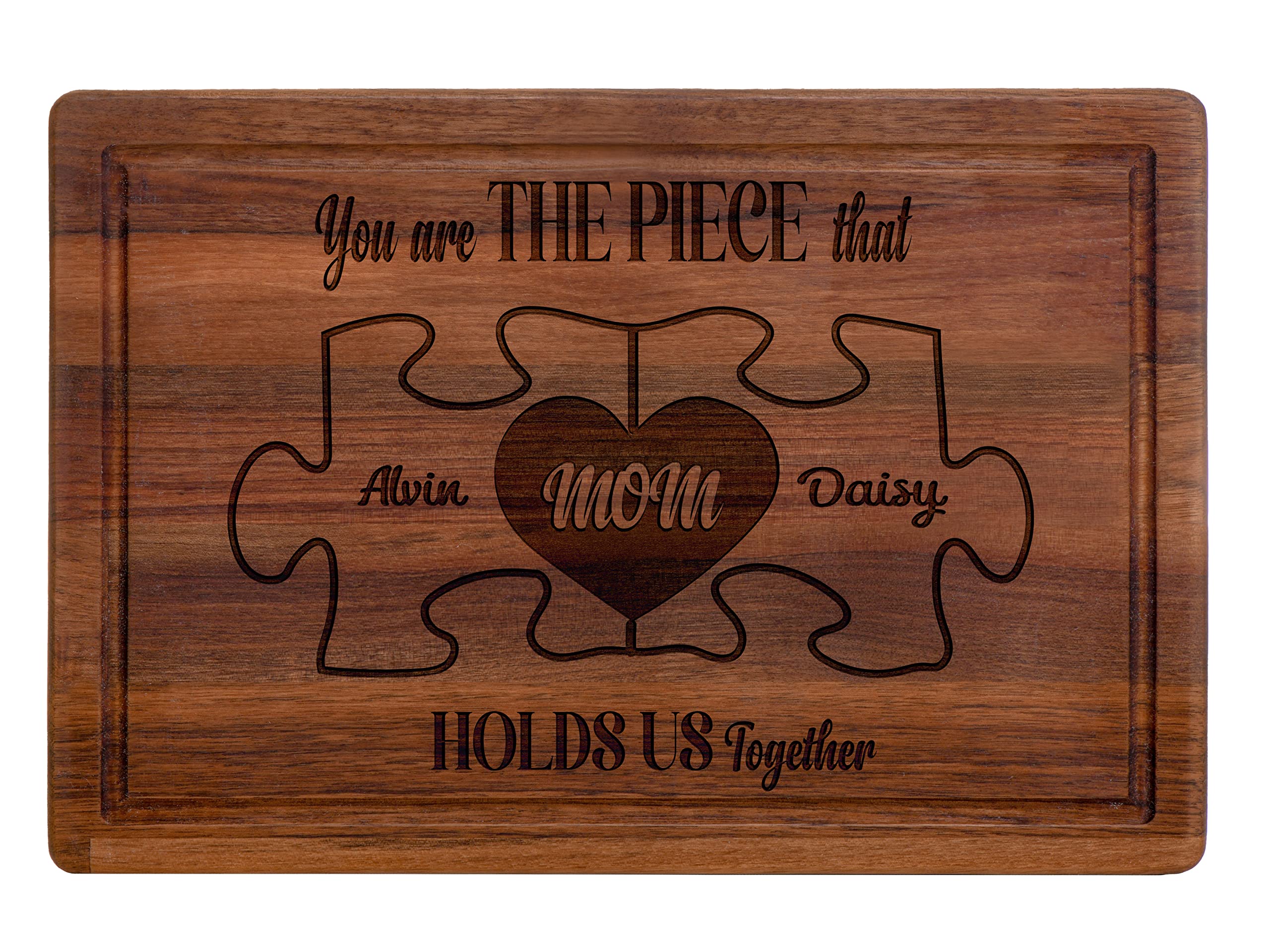 Personalized Mom You Are the Piece that Holds Us Together Puzzle Cutting Board, Custom Mom Cutting Board with Kids Names, Customized Mother's Day, Birthday Gifts for Mom, Grandma Gifts from Grandkids