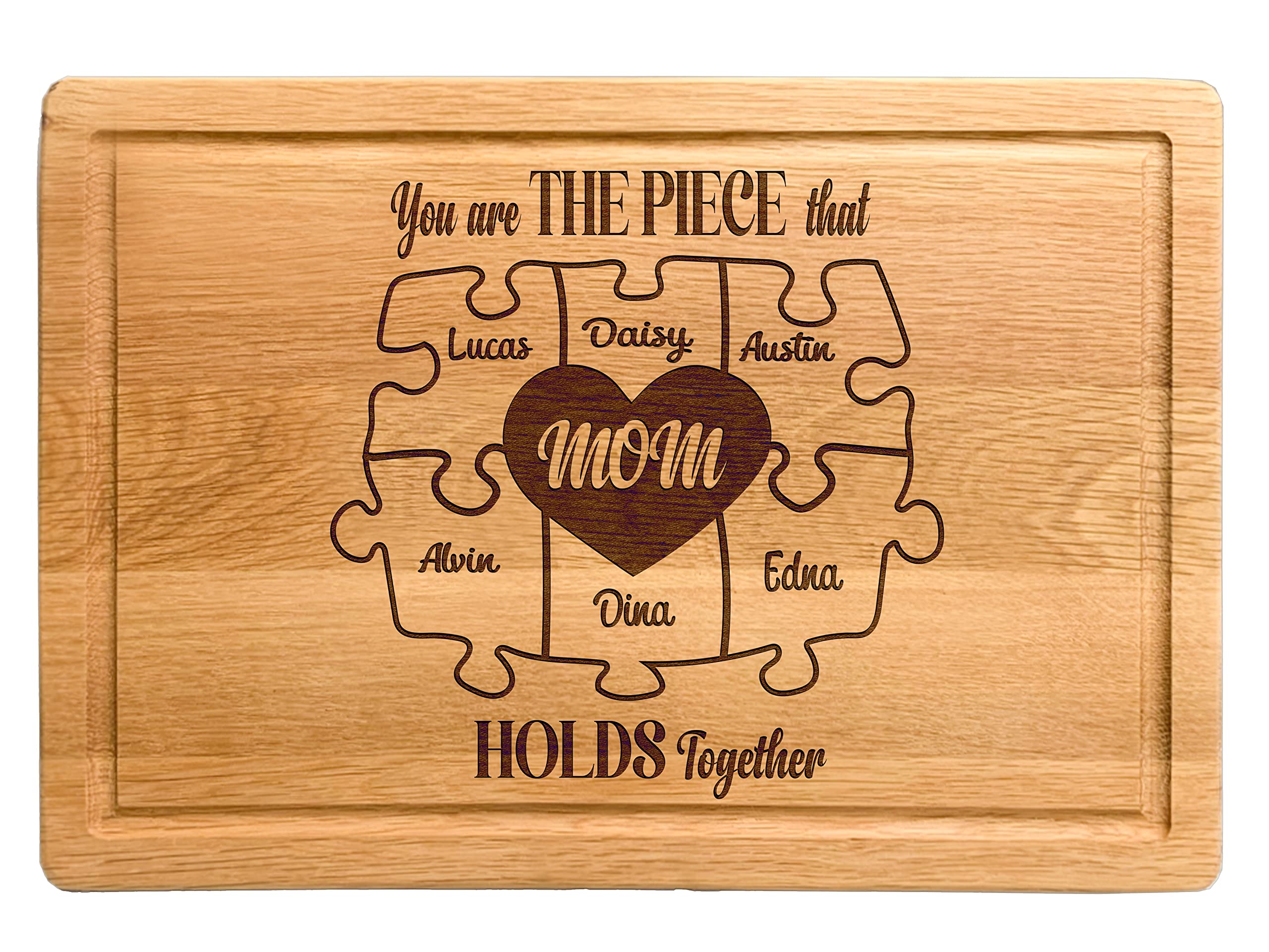 Personalized Mom You Are the Piece that Holds Us Together Puzzle Cutting Board, Custom Mom Cutting Board with Kids Names, Customized Mother's Day, Birthday Gifts for Mom, Grandma Gifts from Grandkids