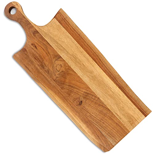 Extra Large 27 inch Acacia Wood Serving Board with Live Edge - Long Chopping and Cutting Board Food Prep Surface, Charcuterie Board for Meat, Veggies, Cheese Board, Bread, Fruit, Appetizers