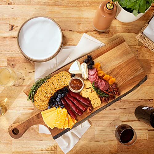 Extra Large 27 inch Acacia Wood Serving Board with Live Edge - Long Chopping and Cutting Board Food Prep Surface, Charcuterie Board for Meat, Veggies, Cheese Board, Bread, Fruit, Appetizers