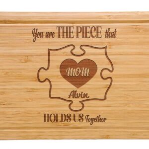 Personalized Mom You Are the Piece that Holds Us Together Puzzle Cutting Board, Custom Mom Cutting Board with Kids Names, Customized Mother's Day, Birthday Gifts for Mom, Grandma Gifts from Grandkids