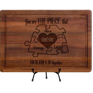 Personalized Mom You Are the Piece that Holds Us Together Puzzle Cutting Board, Custom Mom Cutting Board with Kids Names, Customized Mother's Day, Birthday Gifts for Mom, Grandma Gifts from Grandkids