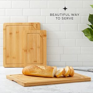 JoyJolt Bamboo Cutting Board Set, Wooden Cutting Boards for Kitchen. Large and Small Wooden Cutting Board Set; Serving Cheese Board, Bread Board or Chopping Board Set. Non Slip Wood Cutting Board Set