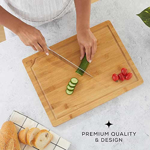 JoyJolt Bamboo Cutting Board Set, Wooden Cutting Boards for Kitchen. Large and Small Wooden Cutting Board Set; Serving Cheese Board, Bread Board or Chopping Board Set. Non Slip Wood Cutting Board Set