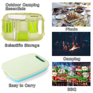 AOFUXTI Collapsible Cutting Board - Camping Cooking Utensil Set 10 in 1 Picnic BBQ RV Camper Accessiors Home Kitchen Kim Washing Dishes, Multi-Function Slicer Medium Green