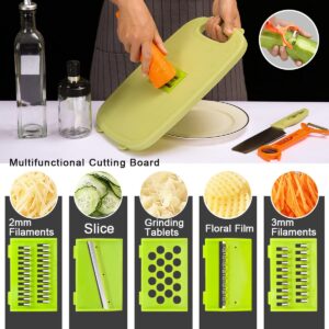 AOFUXTI Collapsible Cutting Board - Camping Cooking Utensil Set 10 in 1 Picnic BBQ RV Camper Accessiors Home Kitchen Kim Washing Dishes, Multi-Function Slicer Medium Green