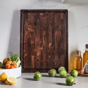 Sonder Los Angeles, Made in USA, Large Thick End Grain Walnut Wood Cutting Board with Non-Slip Feet, Juice Groove, Sorting Compartments for Kitchen 17x13x1.5 in (Gift Box Included)