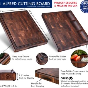 Sonder Los Angeles, Made in USA, Large Thick End Grain Walnut Wood Cutting Board with Non-Slip Feet, Juice Groove, Sorting Compartments for Kitchen 17x13x1.5 in (Gift Box Included)