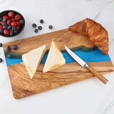 Cheese Board - Olive Wood and Blue Resin - Charcuterie Board Butter Board Serving Platter Hostess Gift in Box - Ethically and Sustainably Sourced from the Mediterranean Standard