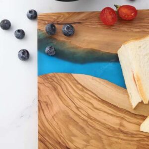 Cheese Board - Olive Wood and Blue Resin - Charcuterie Board Butter Board Serving Platter Hostess Gift in Box - Ethically and Sustainably Sourced from the Mediterranean Standard