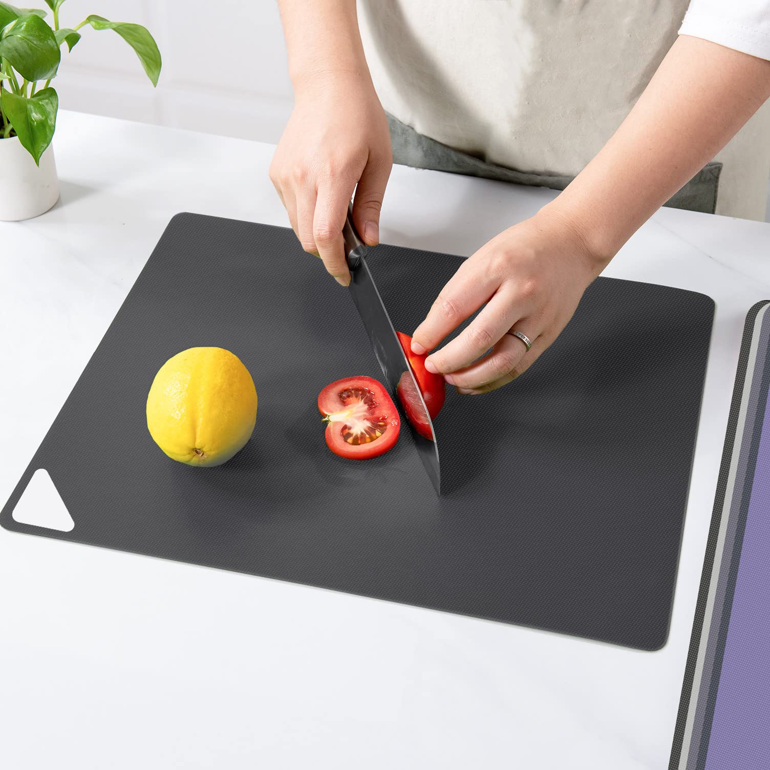 Plastic Cutting Boards for Kitchen, WK Flexible Cutting Board Mats Set of 3, Nonslip Cutting Board for Meat, Thin Cutting Sheets with Hole, Dishwasher Safe, BPA Free
