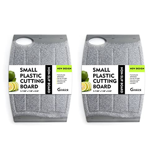 Small Plastic Cutting Board Set of 2, Mini Cutting Board for Small Kitchen Tasks, Non Slip Edges, Unique Design with Multiple Juice Grooves! BPA Free, Non-Porous, Dishwasher Safe (9.84" x 7.48")