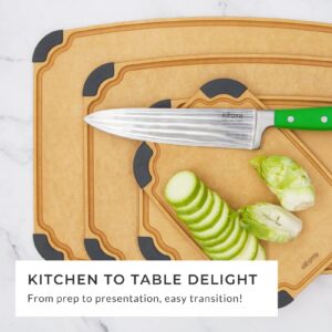 Elihome Essential Series Cutting Board for Kitchen- Natural Wood Fiber Composite, Dishwasher Safe, Eco-Friendly, Juice Grooves, Non-slip Feet, Non-Porous, Reversible, BPA Free, Large- 14" x 10")