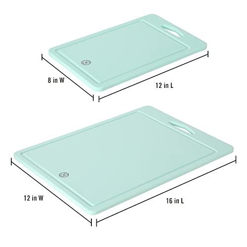 Martha Stewart BPA Free Plastic Cutting Board (16" x 12" and 12" x 8") - Martha Blue - Dishwasher Safe, 2-Pack