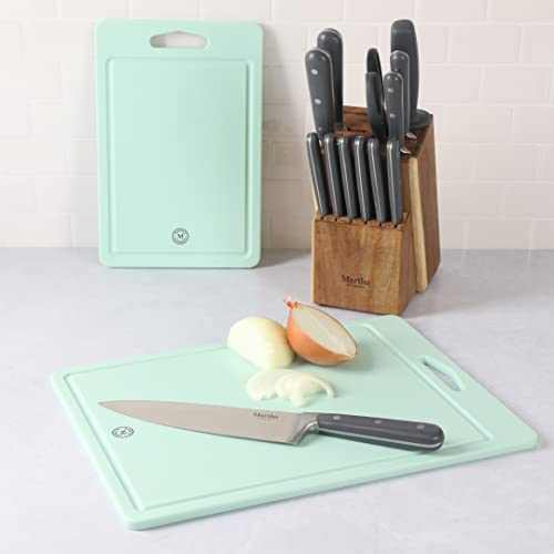 Martha Stewart BPA Free Plastic Cutting Board (16" x 12" and 12" x 8") - Martha Blue - Dishwasher Safe, 2-Pack