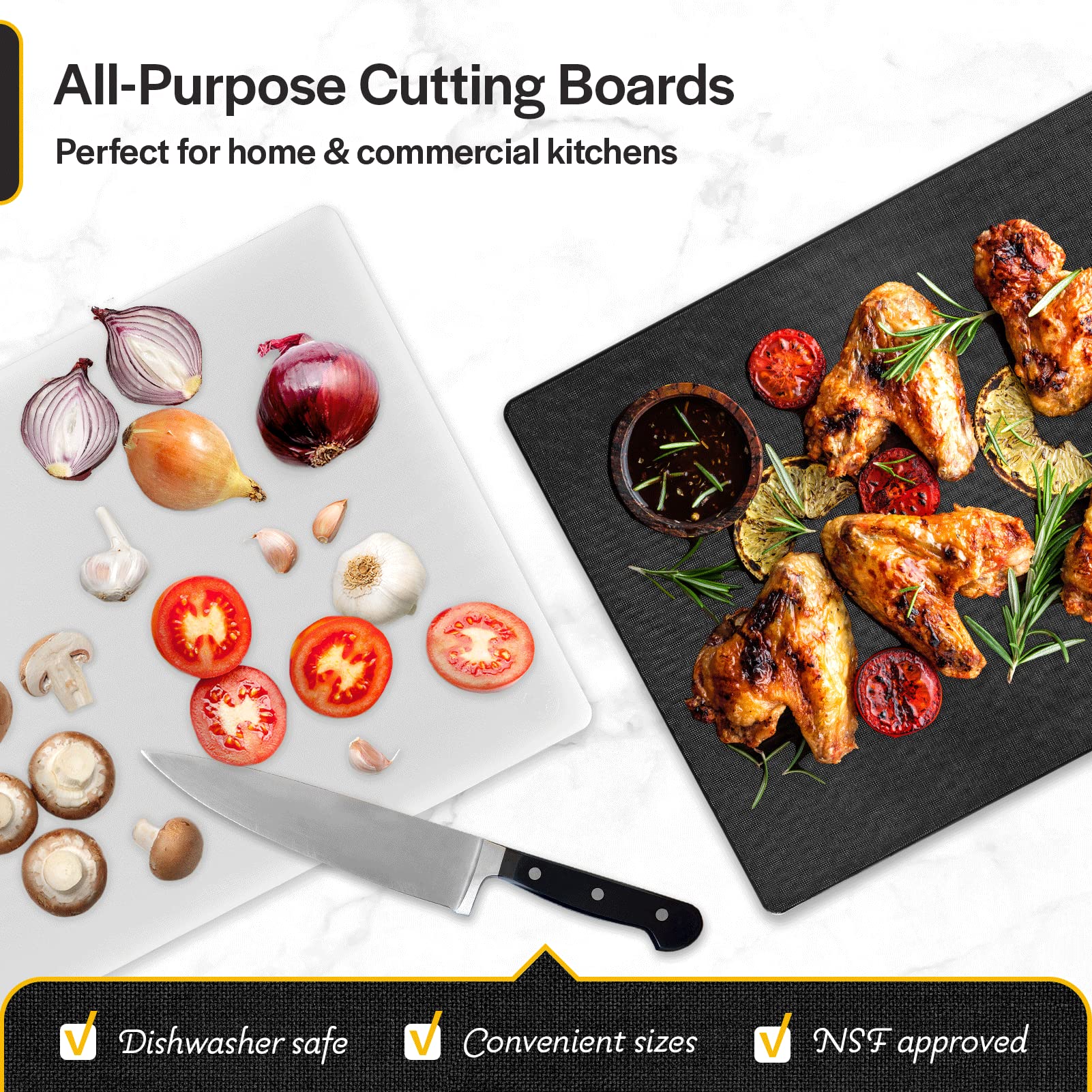 Thirteen Chefs Cutting Boards for Kitchen - 30 x 18 x .5" Black Color Coded Plastic Cutting Board with Non Slip Surface - Dishwasher Safe Chopping Board