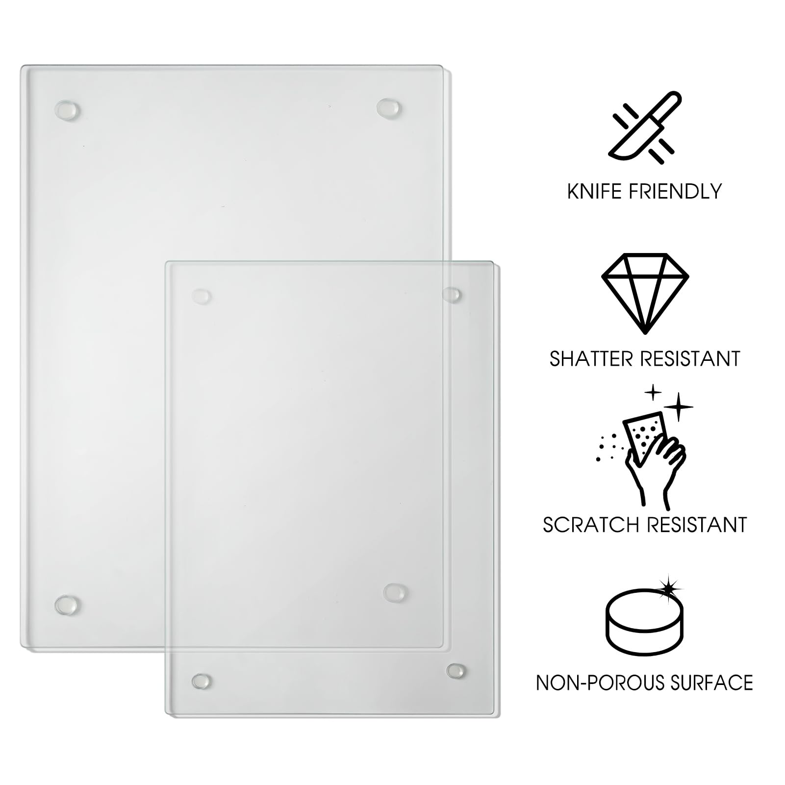 JAMBALAY Tempered Glass Cutting Board for Kitchen, Clear Cutting Board for Countertop with Rubber Feet - Set of 2 (12"x16" & 8"x12") - Scratch Resistant, Heat Resistant, Non-Slip, Shatterproof