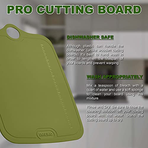 IMEKO TPU Cutting Board, BPA Free, Knife Friendly, Flexible, Dishwasher Friendly, Space Saving, Ergonomic Design, Chopping Mat - Olive Green - Size: Medium 13.7" x 9.4"- W: 10 oz.